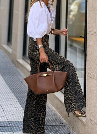 Temperament Leopard Straight Casual Trousers
