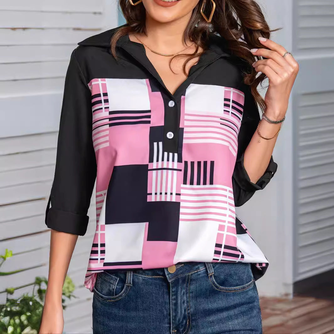 Three-quarter Sleeve European And American Printed Shirt