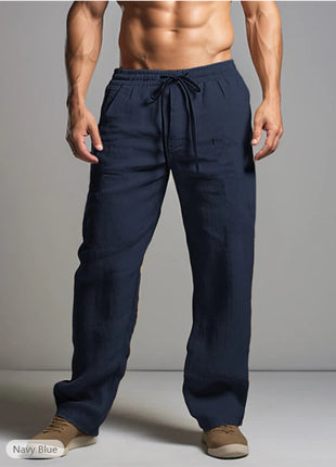 Breathable Drawstring Elastic Waist Cotton & Linen Casual Trousers