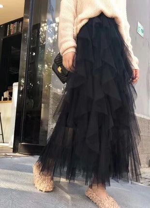 Korean Cake Mesh Pleated Skirt