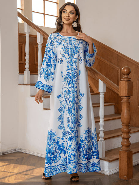 Diamond Studded Bead Round Neck Dress