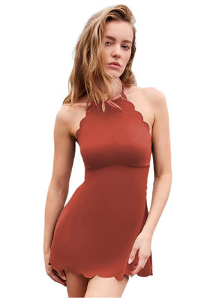 Wooden Ear Halter Lace-up Backless Sheath Dress