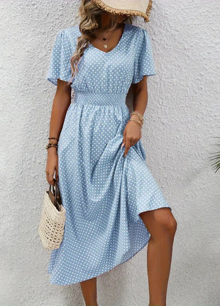 Polka Dot Short Sleeve Long Dress