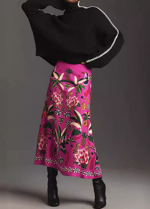 Street Tropical Plant Vintage Print Skirt