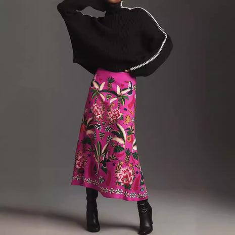 Street Tropical Plant Vintage Print Skirt