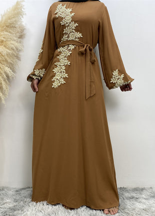 Ice Silk Lace Beaded Closed Abaya
