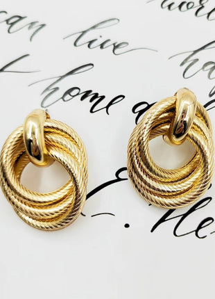 Geometric Embossed Twisted Ring Stud Earrings