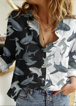 3d Printed Long Sleeve Turn-down Collar Casual Shirt