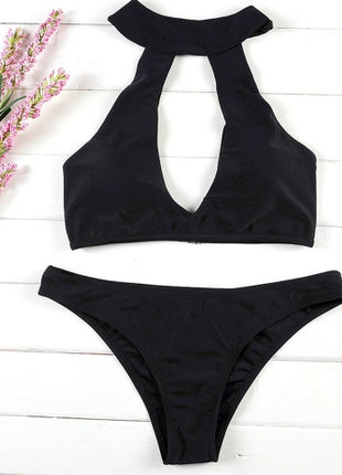 Halter ring buckle sexy hollow split swimsuit set