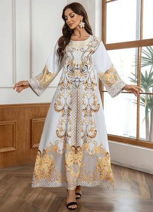 Round Neck Rhinestone Long Dress