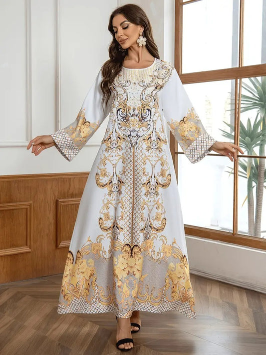 Round Neck Rhinestone Long Dress