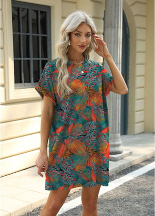 Loose Crew Neck Short Sleeve Pocket Dress