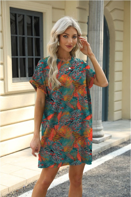 Loose Crew Neck Short Sleeve Pocket Dress