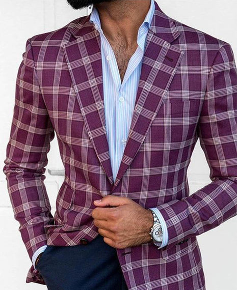 Light Business Men's Printed Checks Coat