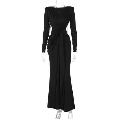 Back Hollow-out Slim-fit Long Sleeve Dress