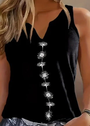 Casual Floral Print Notch Neck Sleeveless Top