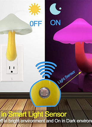 LED Night Light Mushroom Wall Socket Lamp Warm White Light-control Bedroom Light Home Decoration