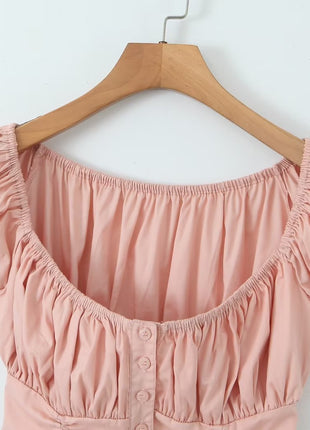 Drawstring Lace Shell Button Short Top