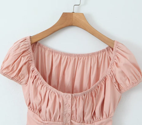 Drawstring Lace Shell Button Short Top