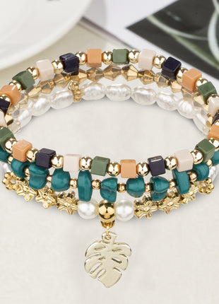 Vintage Pearl & Stone Leaf Pendant Bracelet