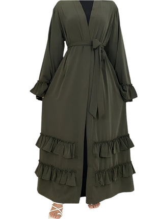 Ruffled Sleeves Lace Up Abaya