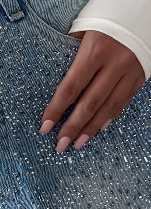 Denim Irregular Rhinestone Jeans