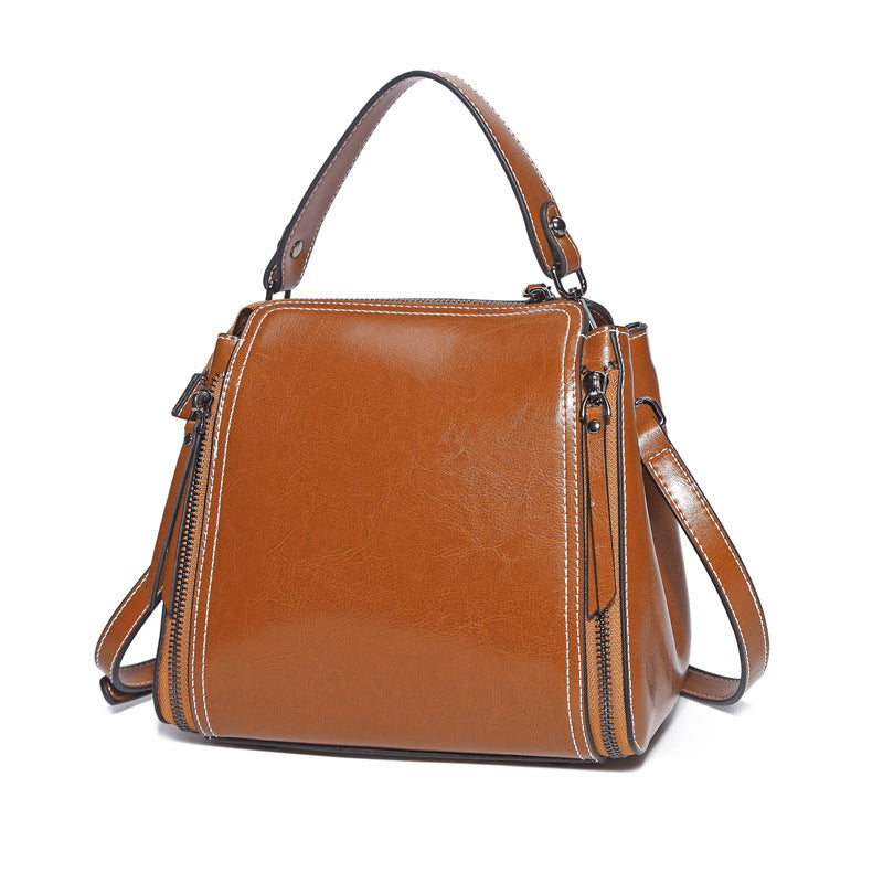 Korean style Leather new oil wax all-match Shoulder Bag