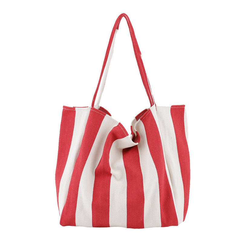 Striped Canvas Big Capacity Shoulder Handbags