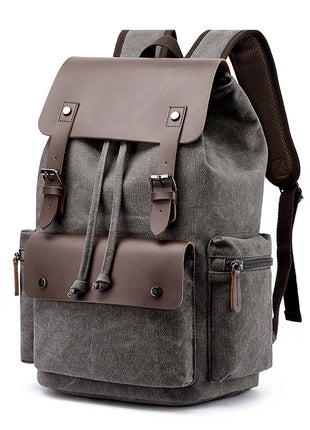 Casual Canvas Backpack Business Laptop Bag With Buckle Drawstring Design