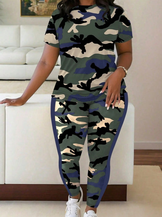 Army Round Neck T-Shirt and Leggings Set