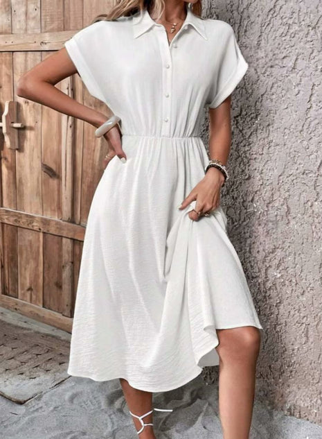 Midi Shirt Collar Short Sleeve Dress