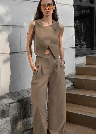 Sleeveless Vest High Waist Pants Suit Set