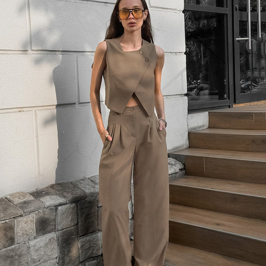 Sleeveless Vest High Waist Pants Suit Set
