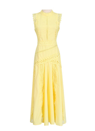Round Neck Sleeveless Waist Lace Stitching Dress