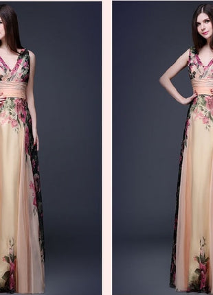 Elegant Temperament Shoulder Flower Evening Long Dress