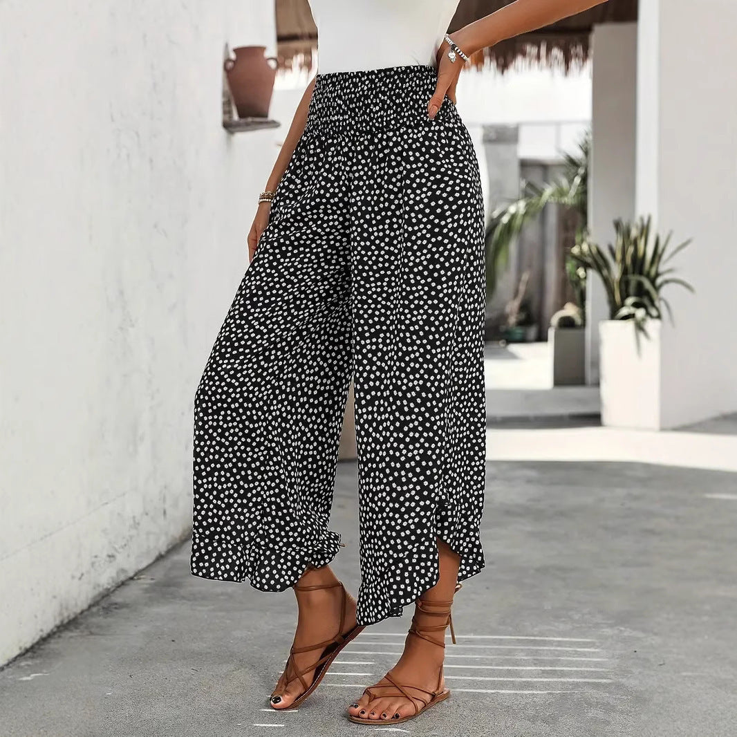 Polka-dot Loose-fitting High Waist Pants