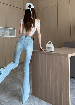 Printed Butterfly Flared Jeans