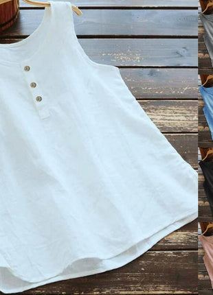 Korean Round Neck Loose Vest Cotton Linen Top