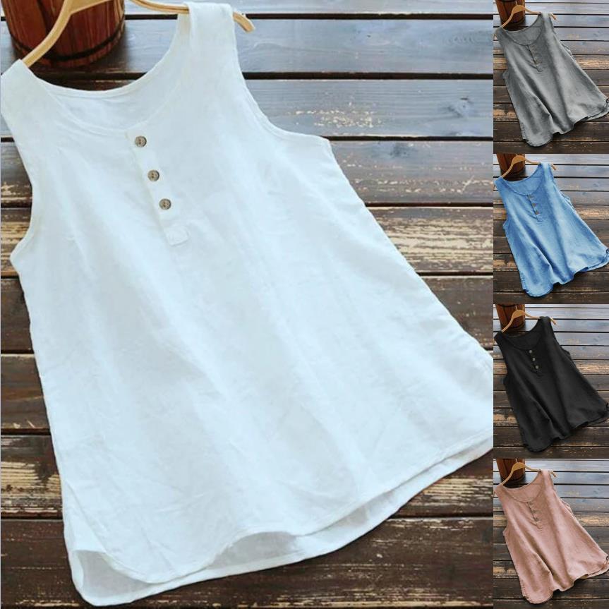 Korean Round Neck Loose Vest Cotton Linen Top