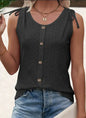 Eyelet Button Front Casual Sleeveless Tank Top