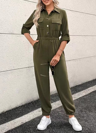 Long-sleeved Lapel Jumpsuit