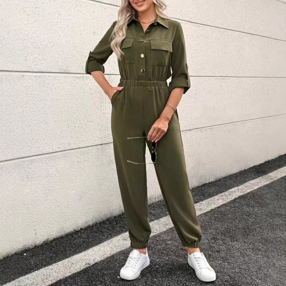 Long-sleeved Lapel Jumpsuit