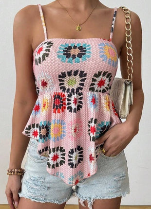 Hibiscus Ruffle Hem Casual Camisole Top