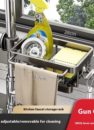 Aluminium Sink Faucet Storage Rack – Multi-Functional Kitchen Organizer & Drain Basket
