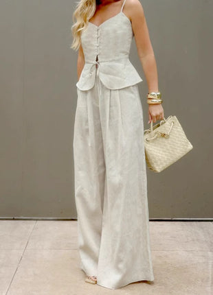 Suspenders Vest High Waist Wide Leg Pants Two-piece Set