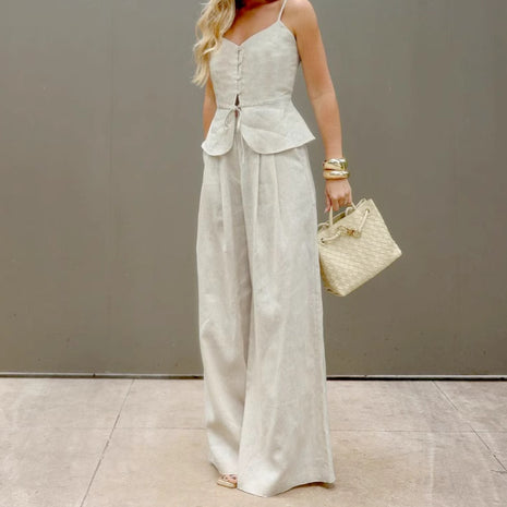 Suspenders Vest High Waist Wide Leg Pants Two-piece Set