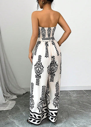 Wide-leg Slim Fit Tied Printed Jumpsuit