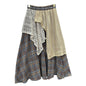 Irregular Stitching Color-contrast Check Skirt