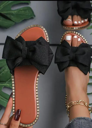 Bottom Rhinestone Bowknot Cloth Flat