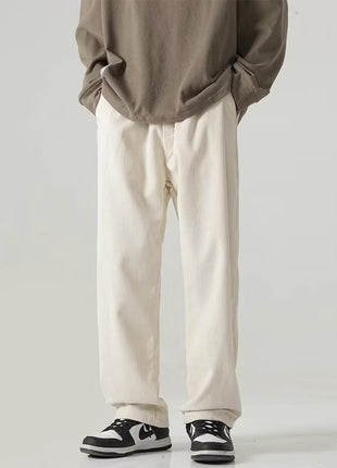 Corduroy Straight Loose Wide Leg Fleece-lined Trousers